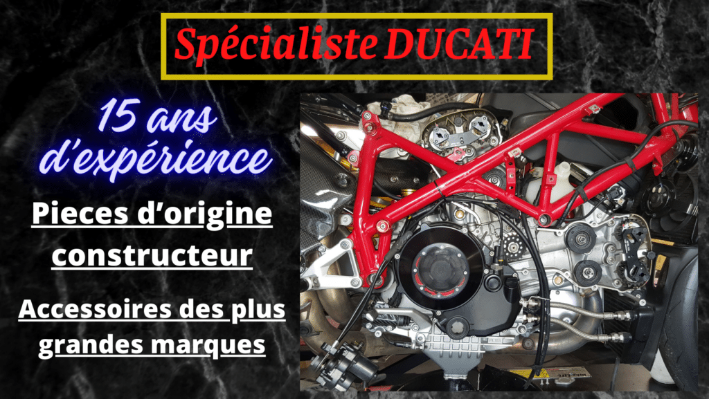 Affiche de publicité Dream Moto spécialiste Ducati avec 15 ans d'expérience, vente d'accessoires et pièces détachées